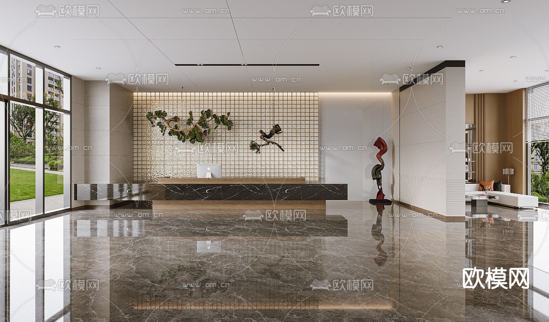 办公室前台 接待台3d模型下载