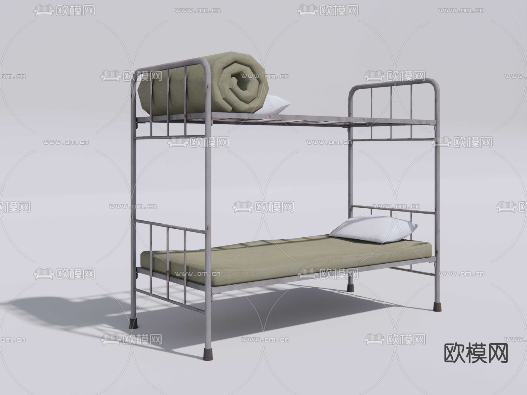 双层床 钢管床 宿舍上下铺su模型下载（渲染图4）