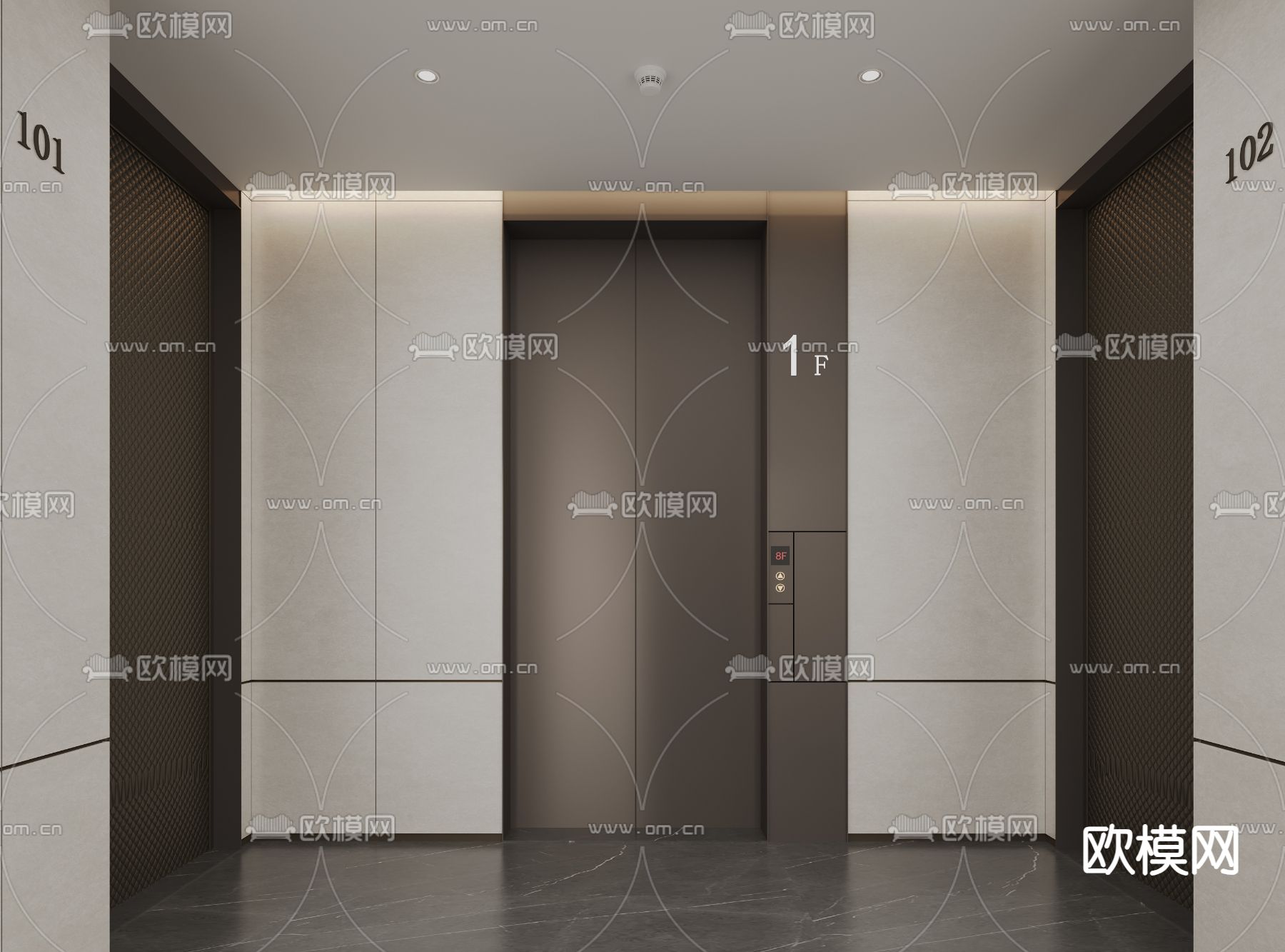 现代办公室 电梯厅3d模型下载