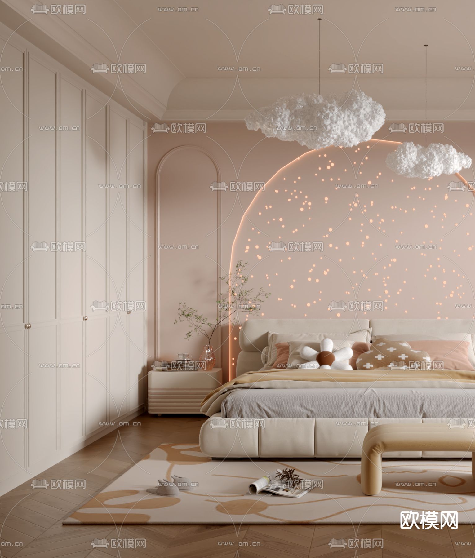 奶油风儿童房 女孩房 小孩房3d模型下载（渲染图2）