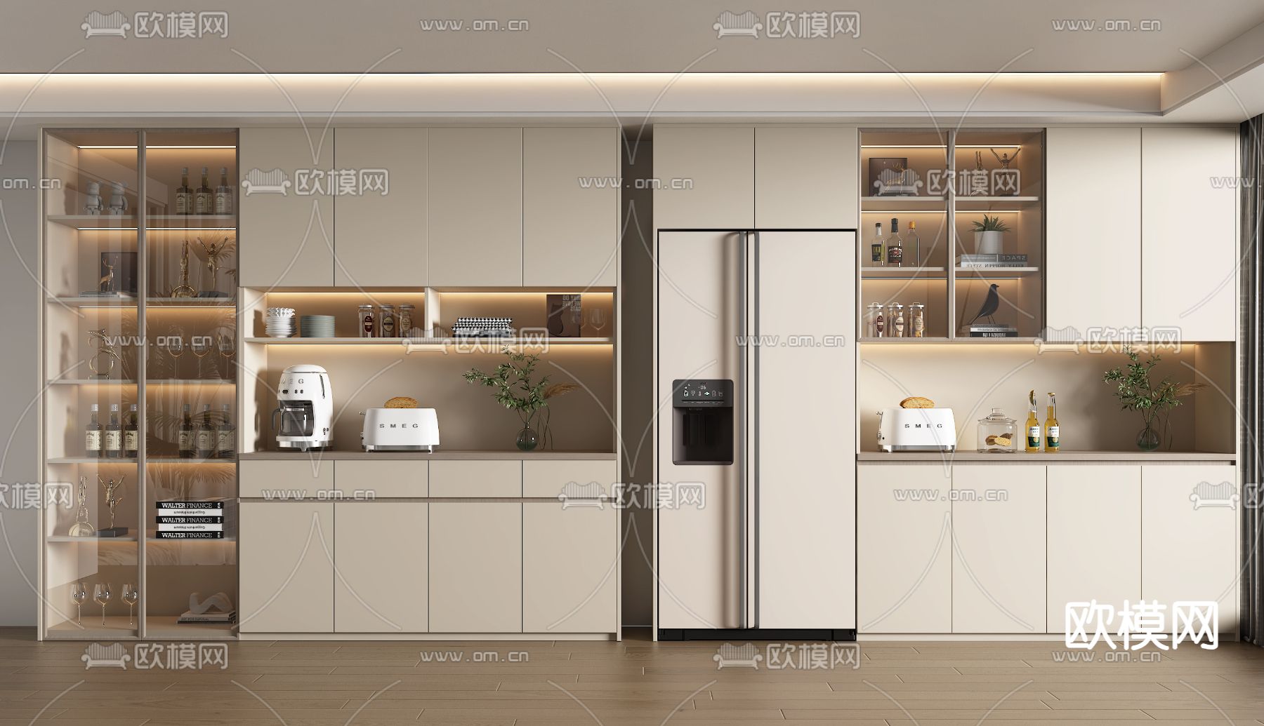 奶油风酒柜su模型下载（渲染图2）