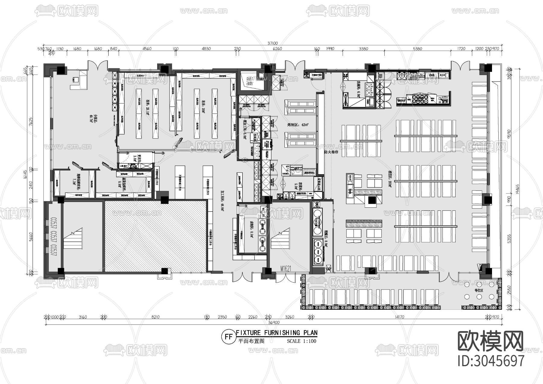 新中式某烧烤店cad平面图下载