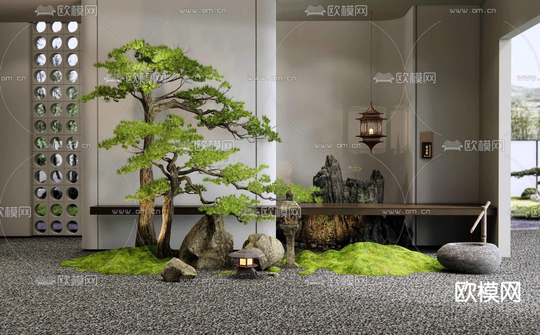假山小品 植物造景 流水钵3d模型下载
