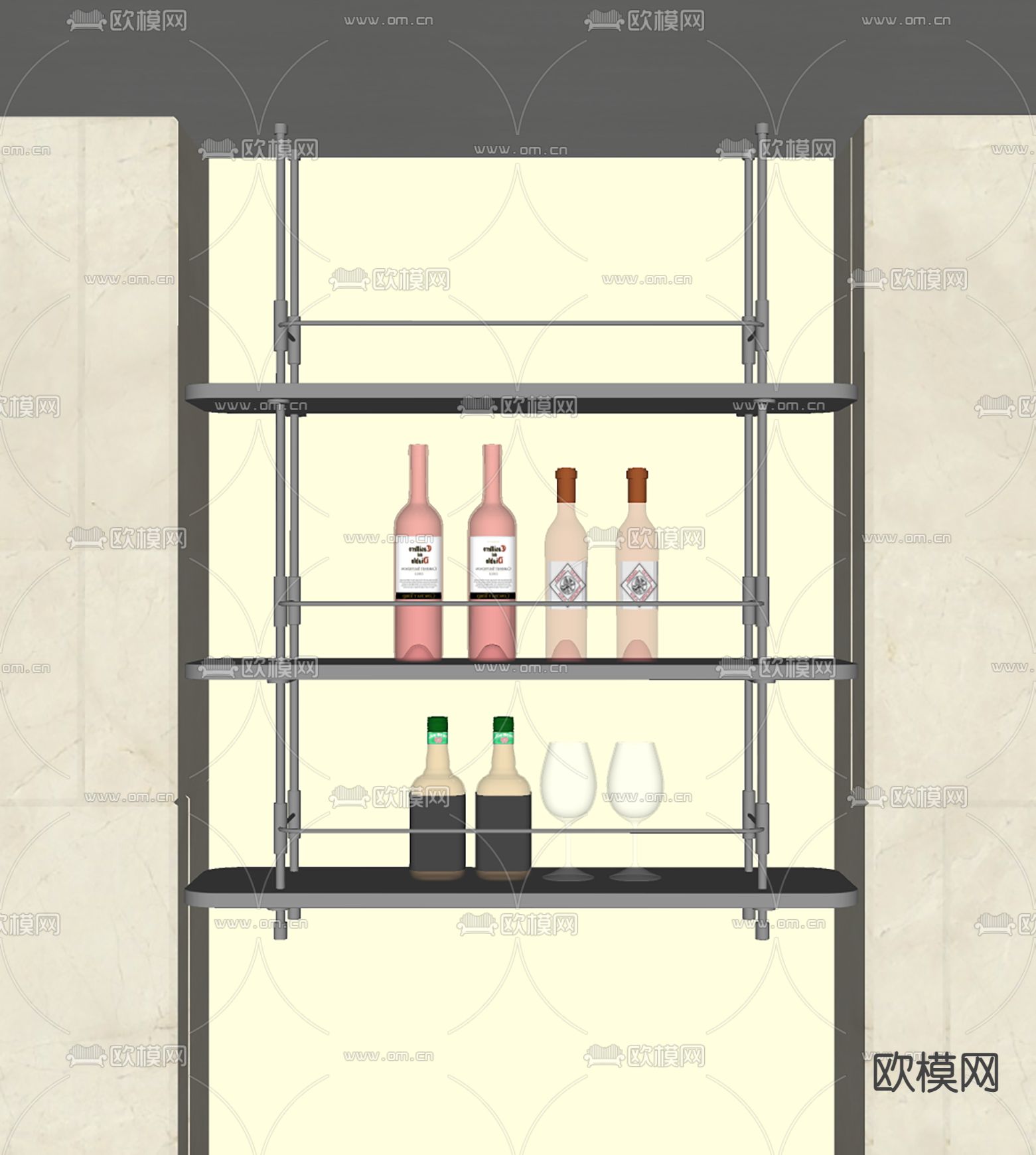 现代酒架 置物架su模型下载（渲染图1）