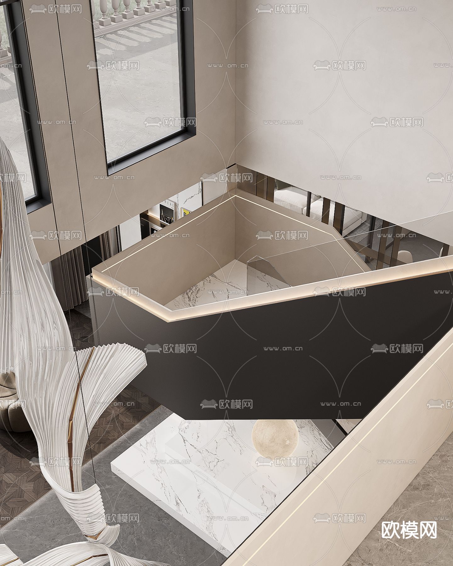 别墅客厅 别墅中空3d模型下载（渲染图2）