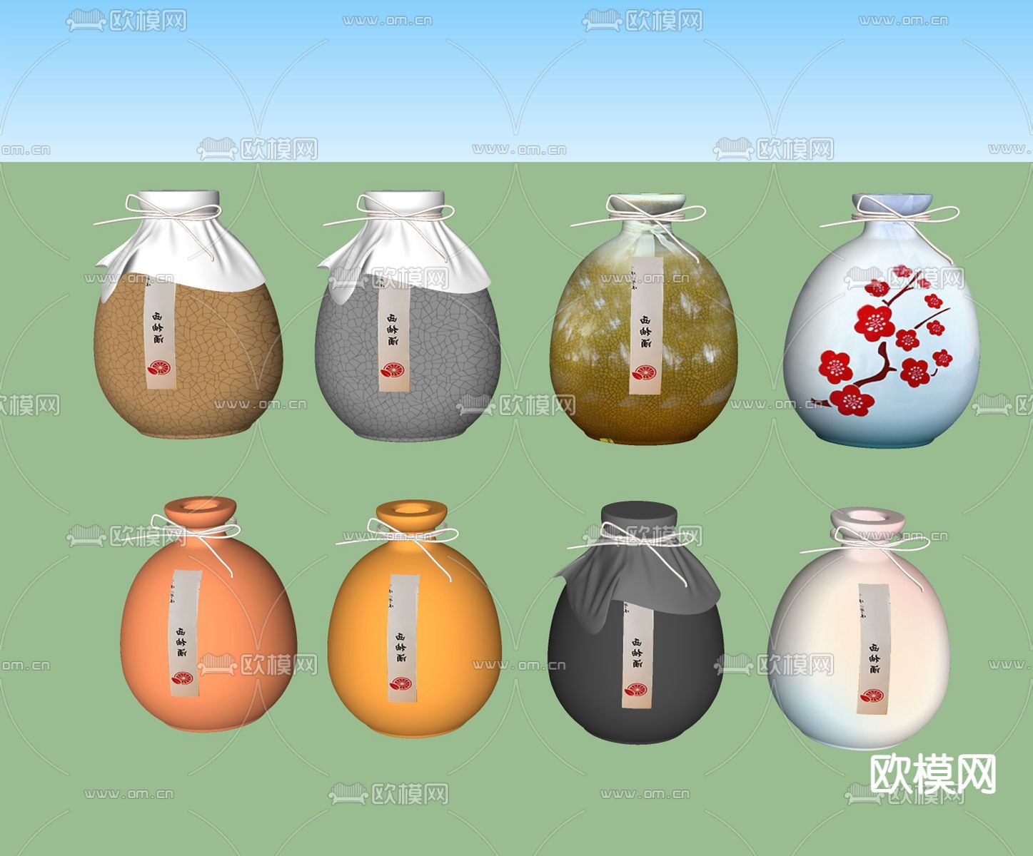新中式白酒瓶su模型下载（渲染图1）