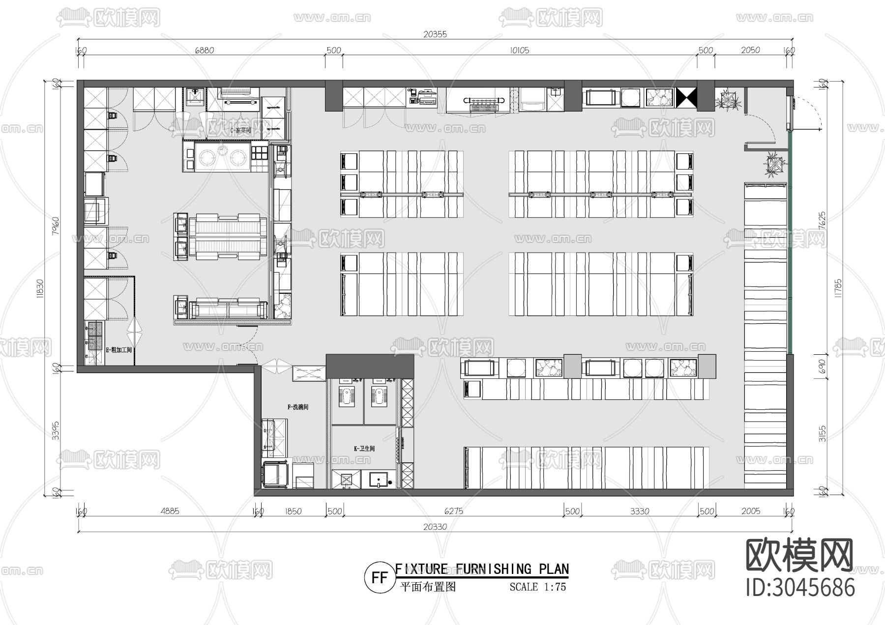 新中式某烧烤店cad平面图下载