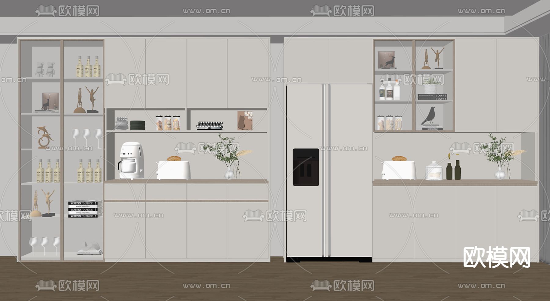 奶油风酒柜su模型下载（渲染图1）