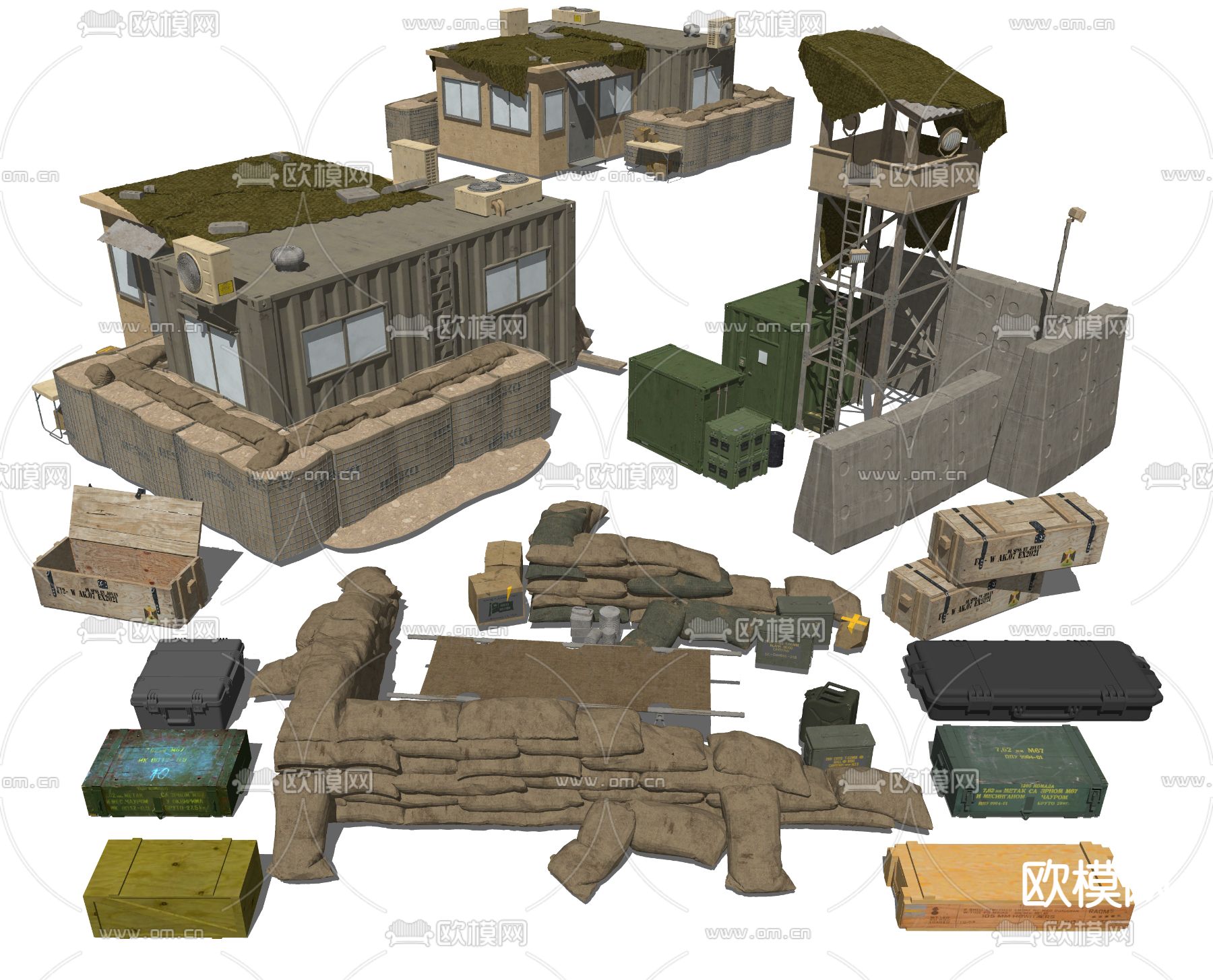 军备箱 沙包 露营设备su模型下载（渲染图1）