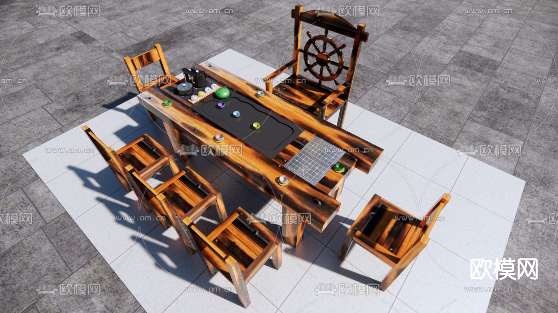 中式茶桌 茶台su模型下载（渲染图3）