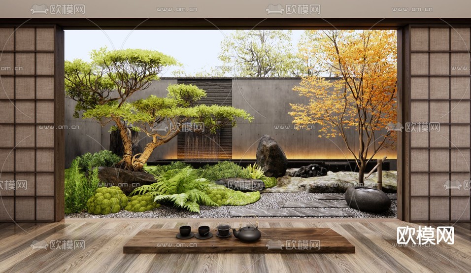 日式庭院景观 别墅花园3d模型下载