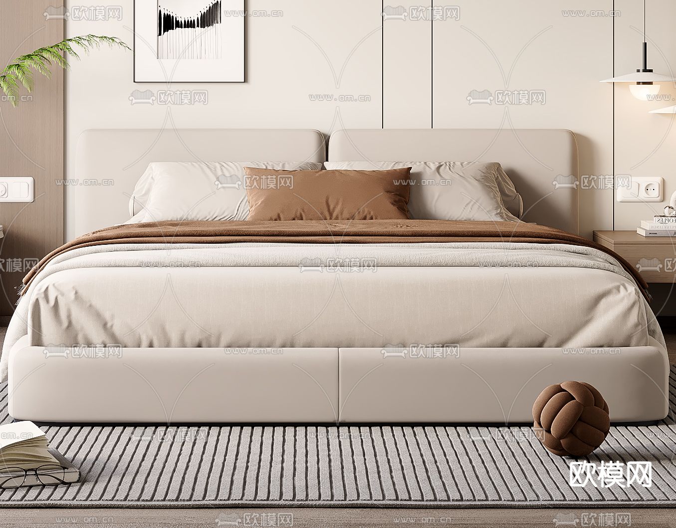 现代双人床3d模型下载