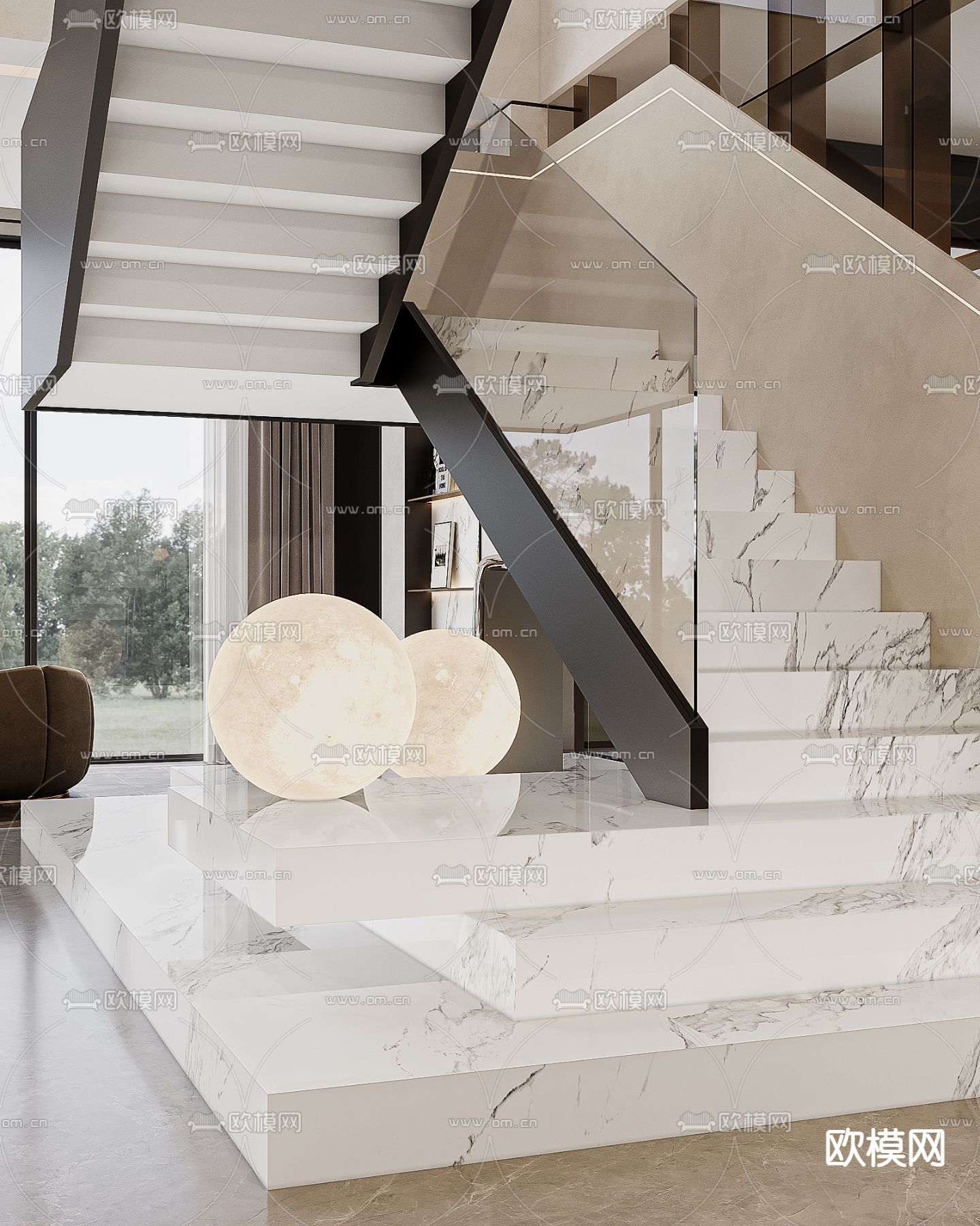 别墅客厅 别墅中空3d模型下载（渲染图5）