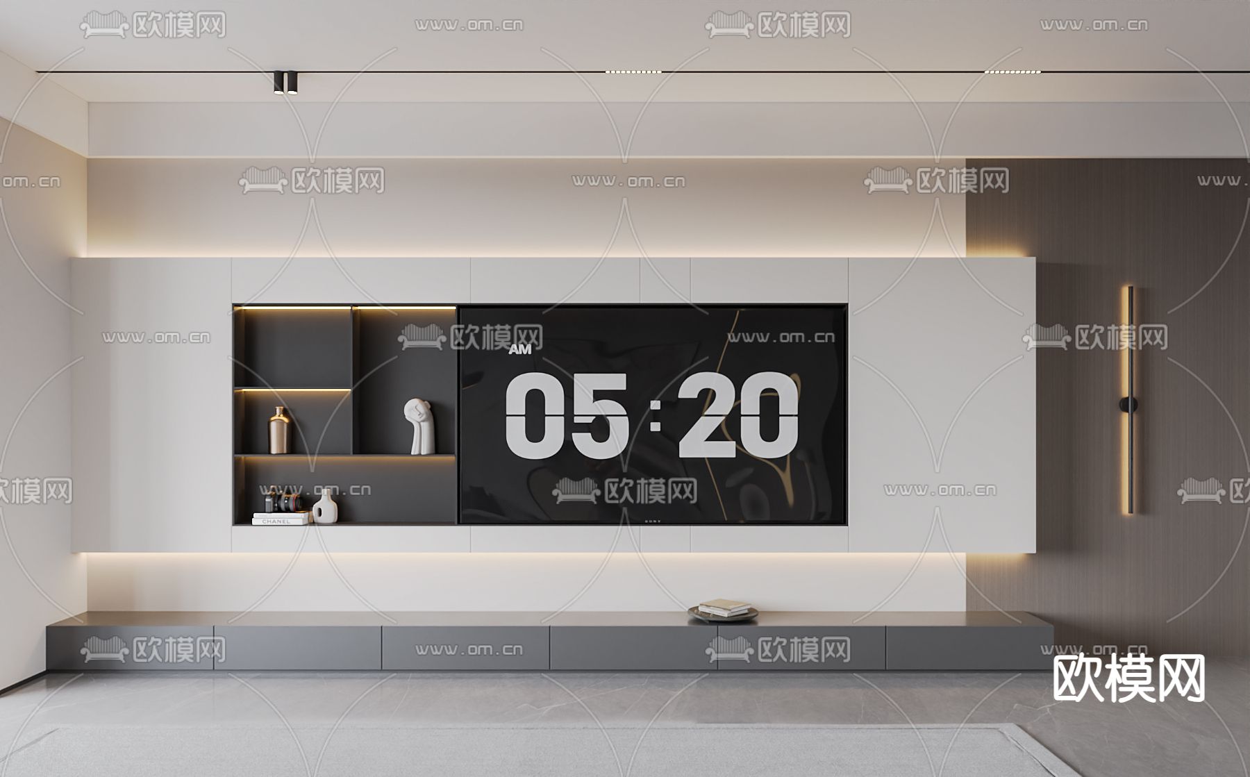 现代电视背景墙su模型下载（渲染图2）