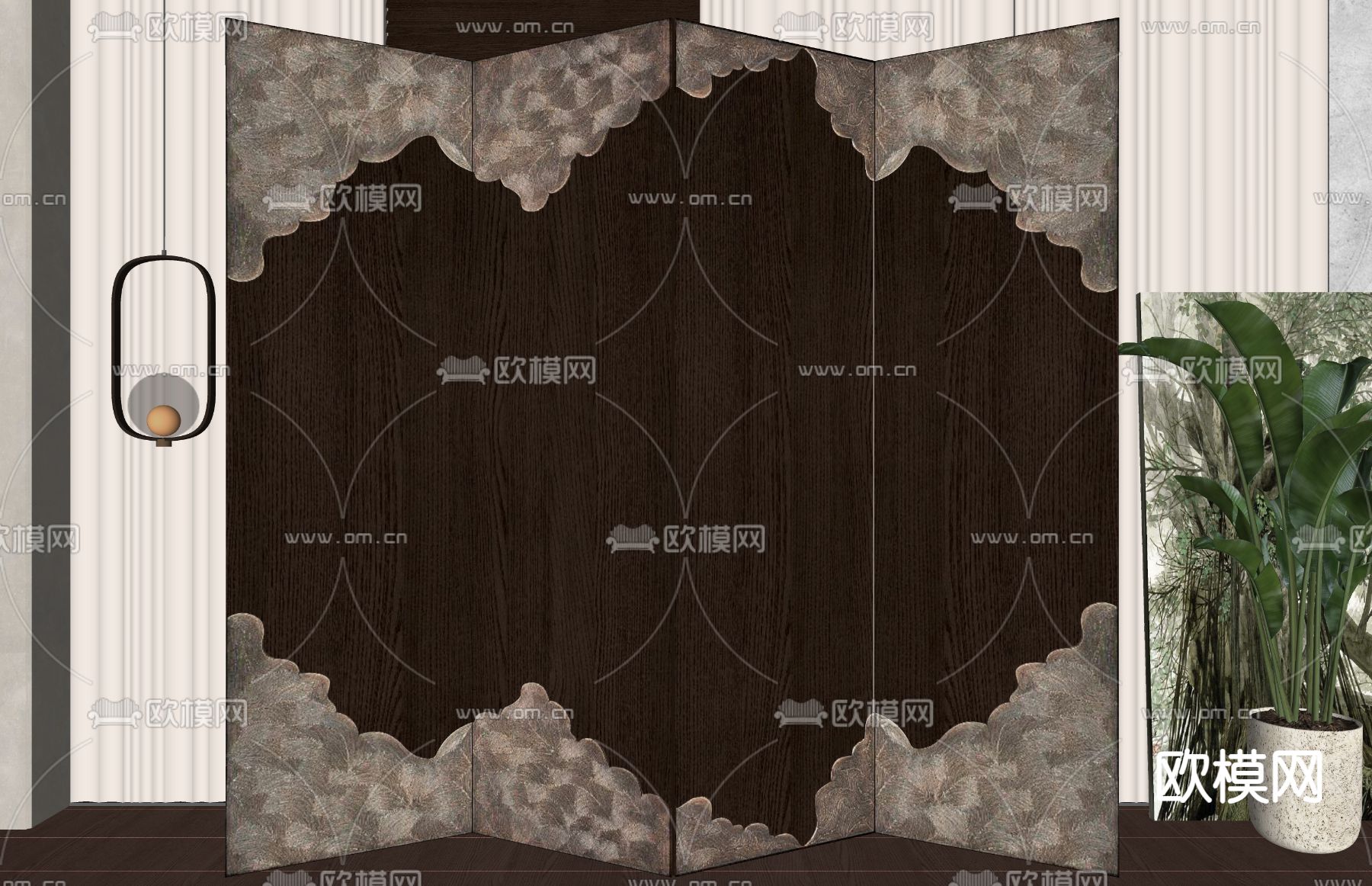 侘寂风屏风su模型下载（渲染图1）