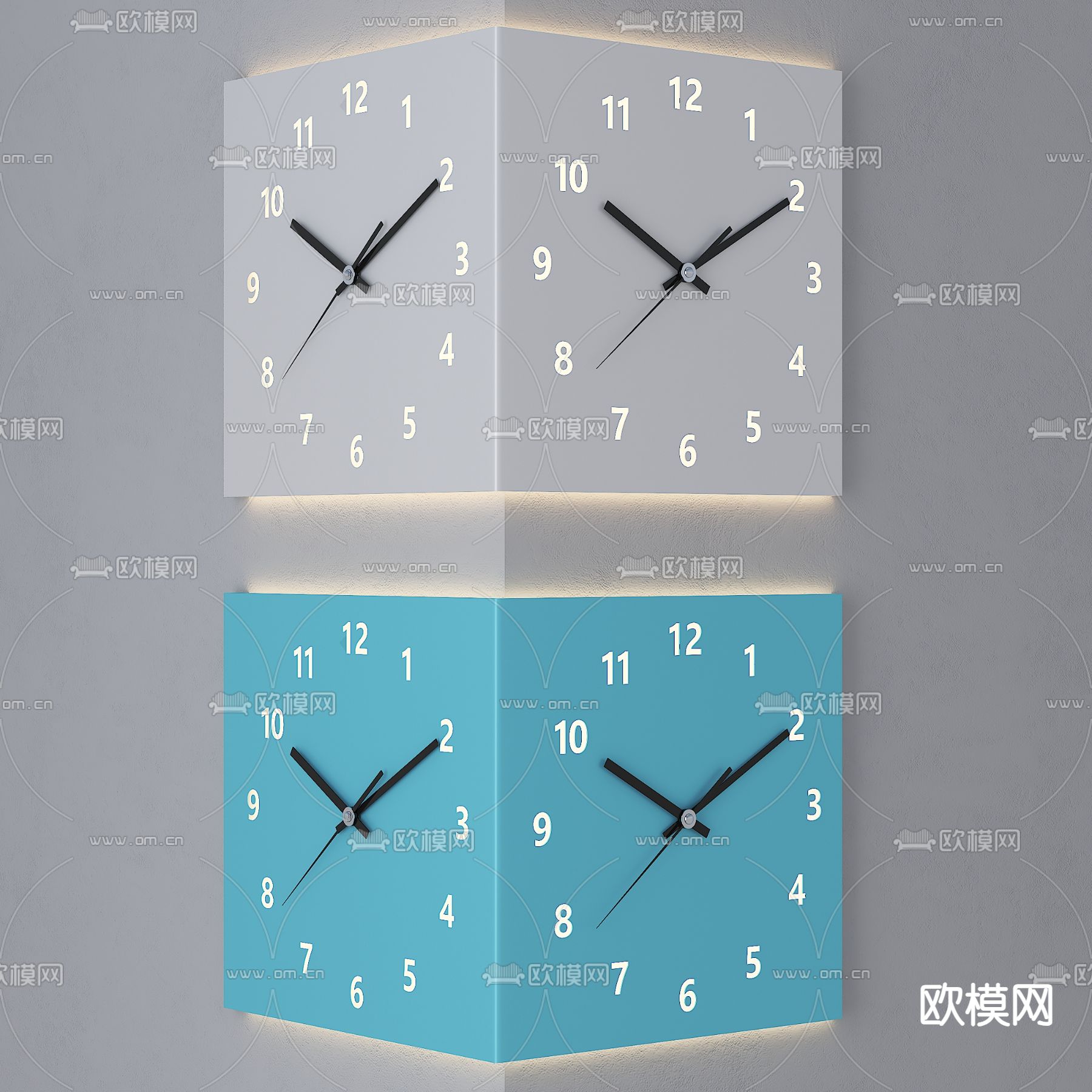 现代转角挂钟 挂钟墙饰su模型下载（渲染图2）