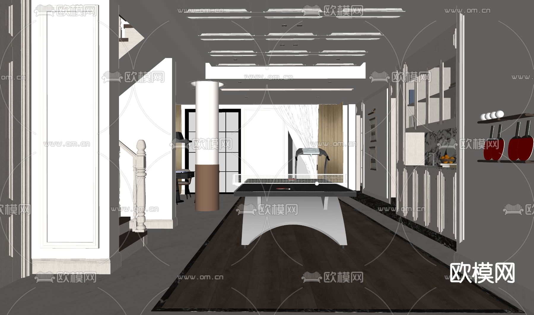 美式乒乓球室su模型下载（渲染图1）