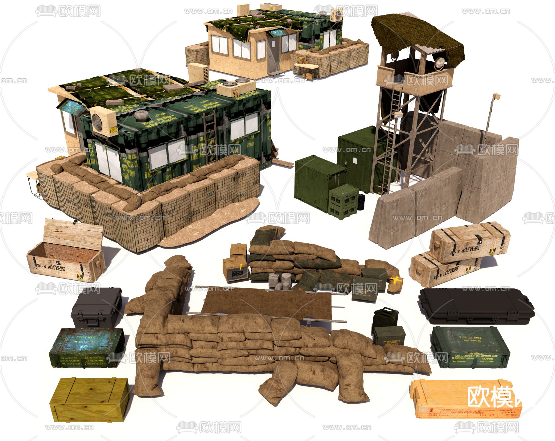 军备箱 沙包 露营设备su模型下载（渲染图2）