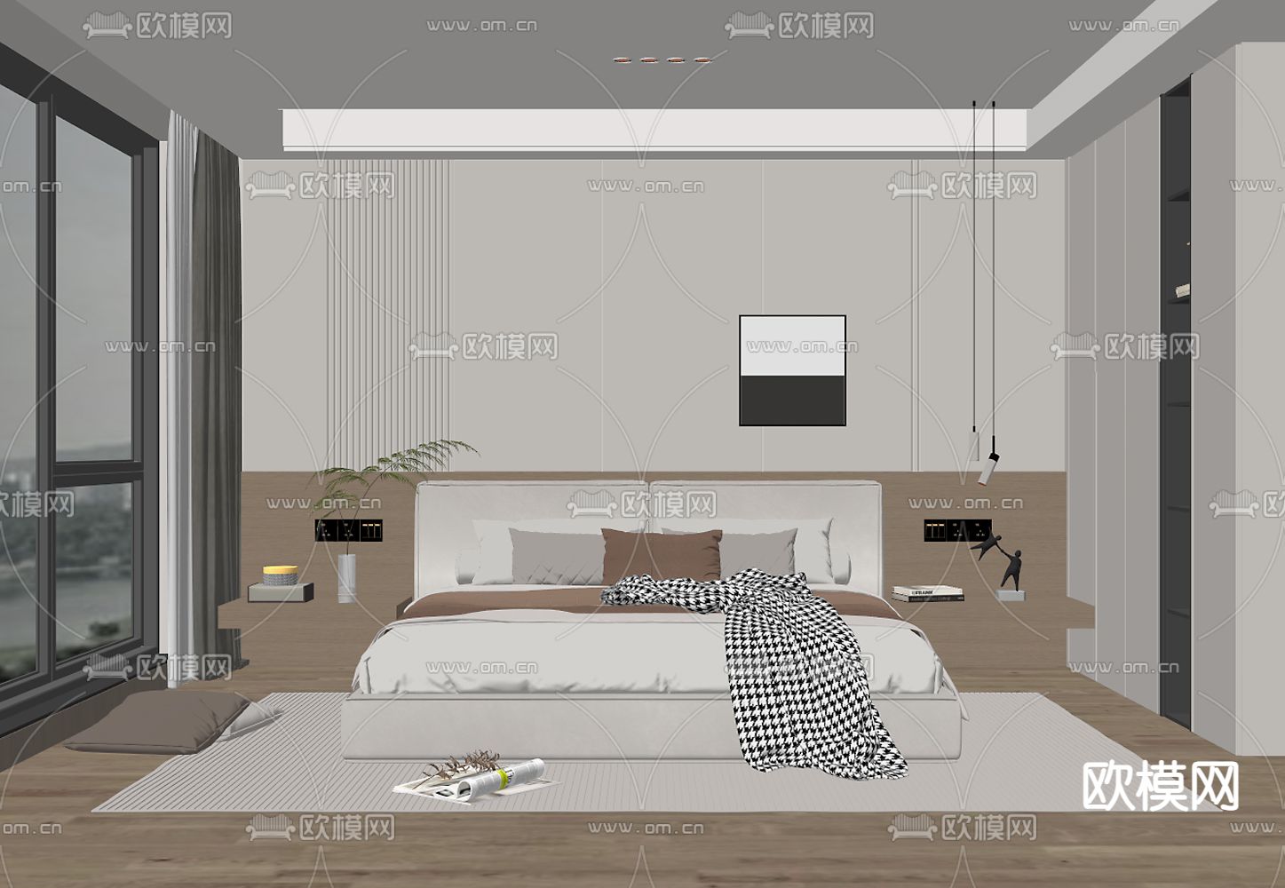 现代卧室su模型下载（渲染图1）