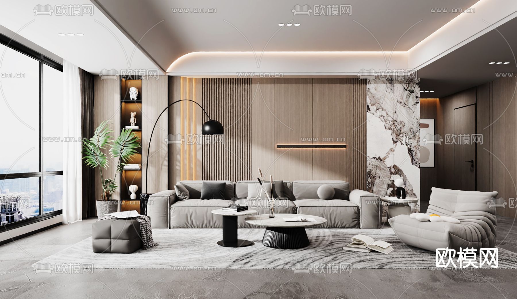 现代客厅3d模型下载