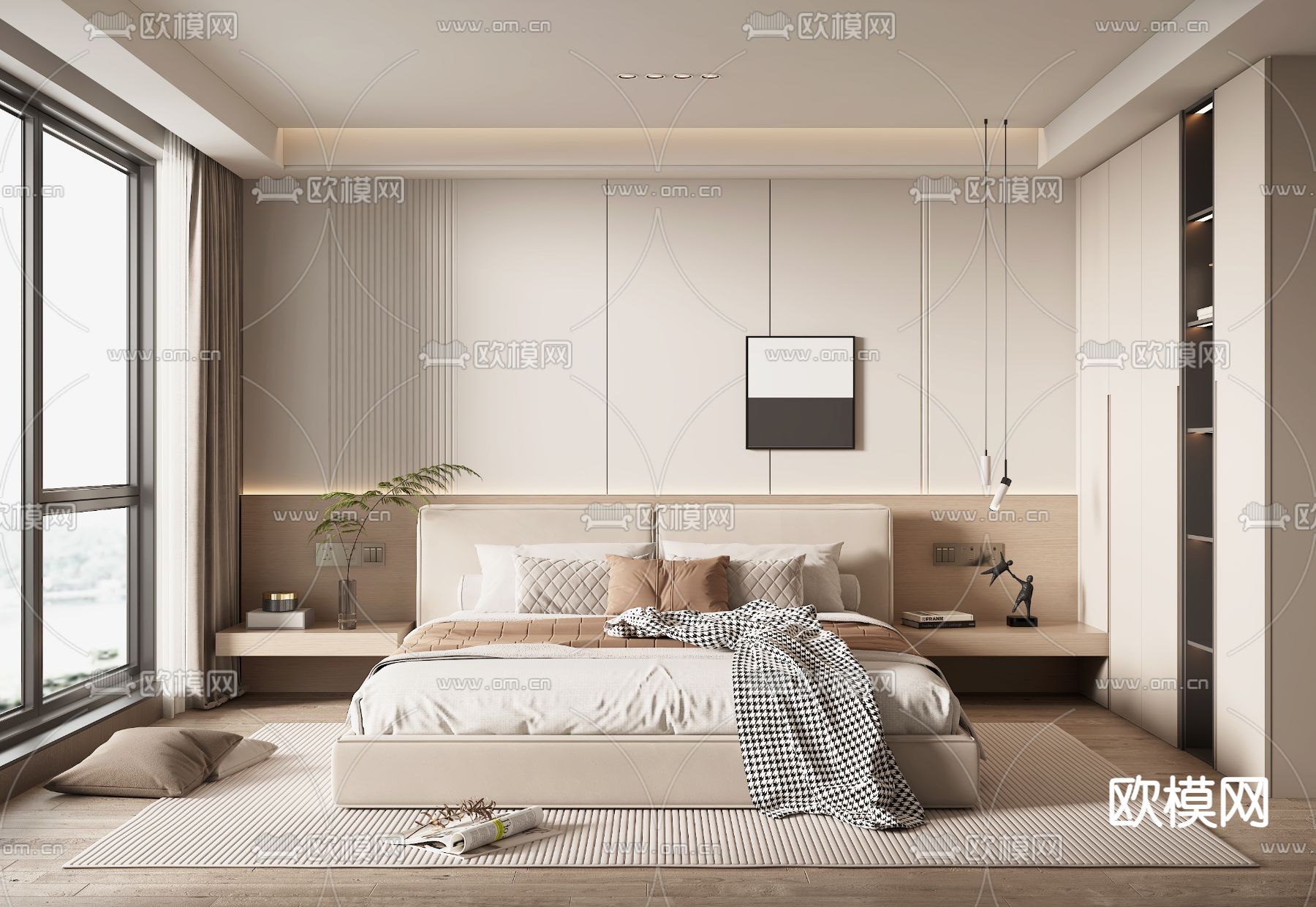 现代卧室su模型下载（渲染图2）