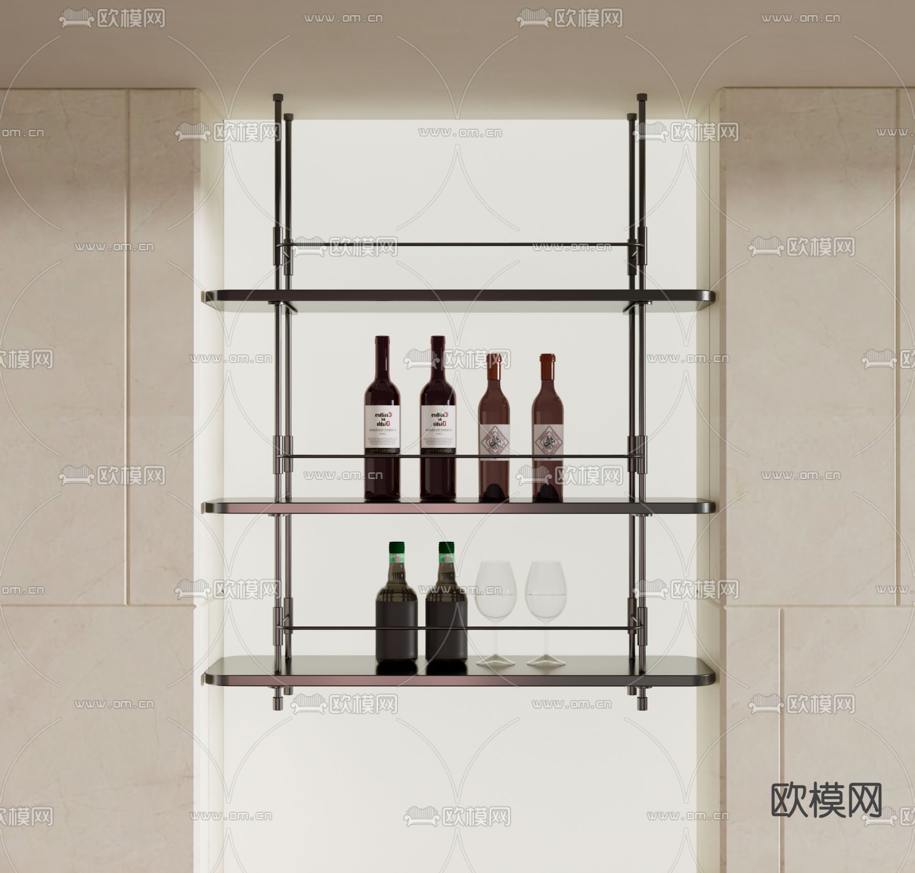 现代酒架 置物架su模型下载（渲染图2）