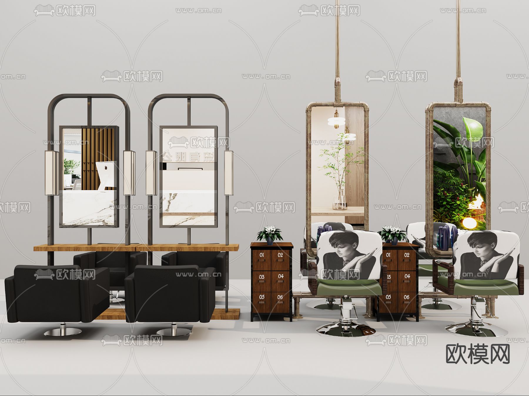 理发椅 理发镜3d模型下载