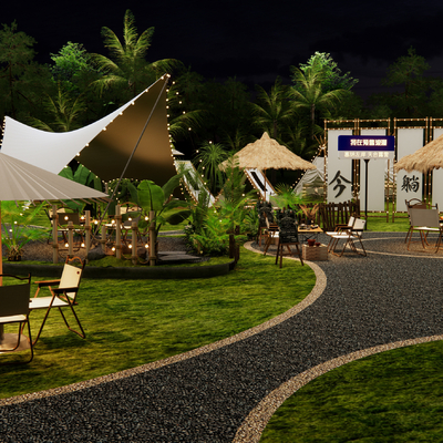  现代露营外摆 户外桌椅su模型 