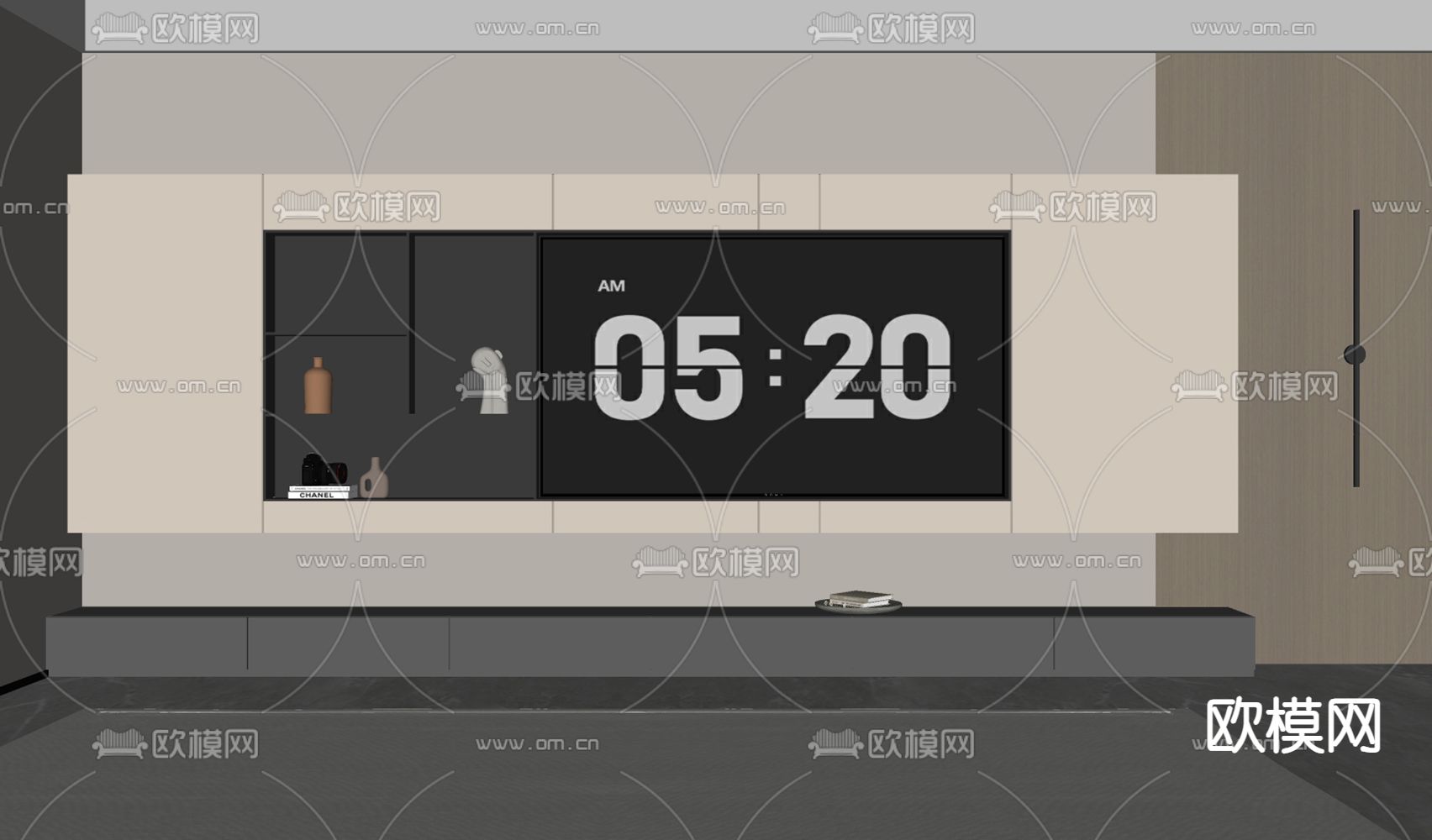 现代电视背景墙su模型下载（渲染图1）