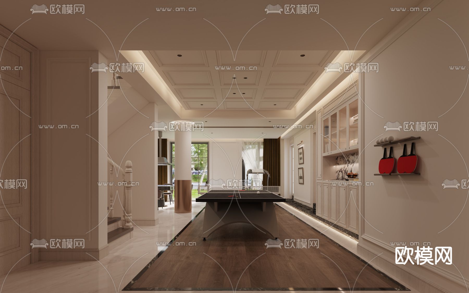 美式乒乓球室su模型下载（渲染图2）