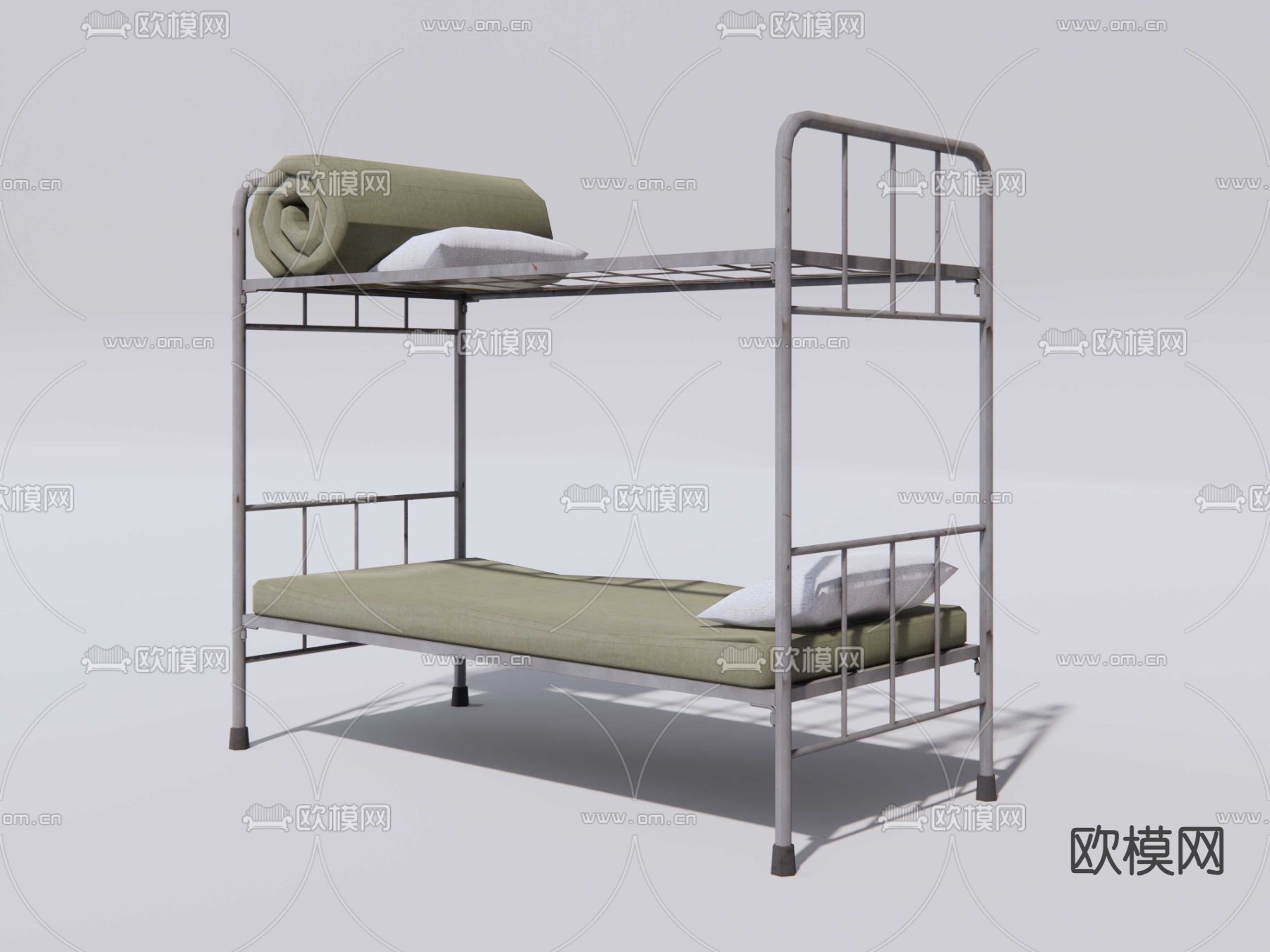 双层床 钢管床 宿舍上下铺su模型下载（渲染图3）
