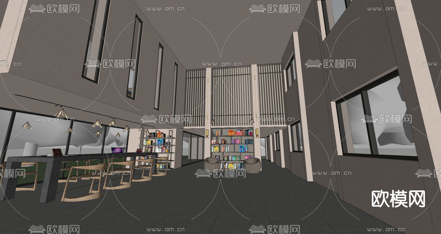 现代书店 书吧su模型下载（渲染图1）