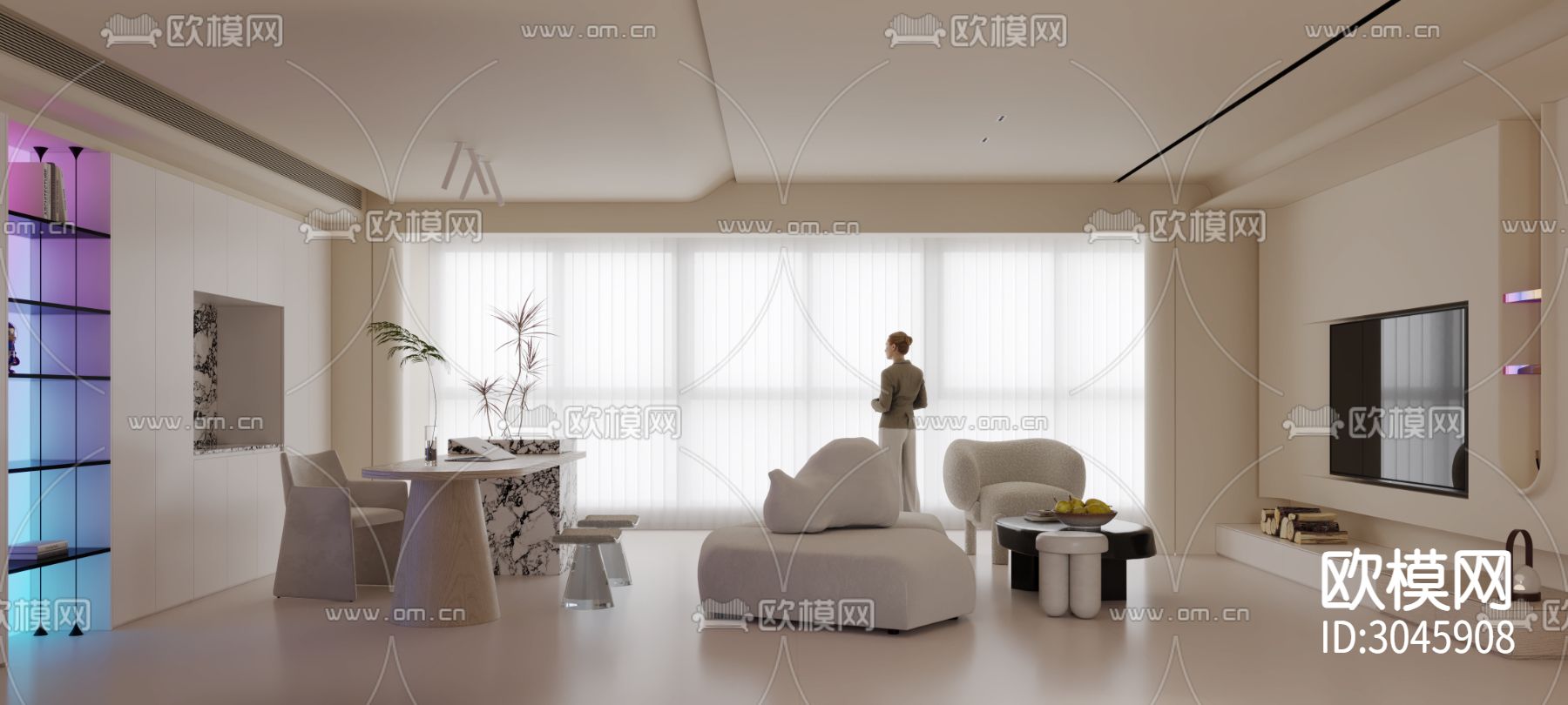 侘寂大平层效果图下载（渲染图3）