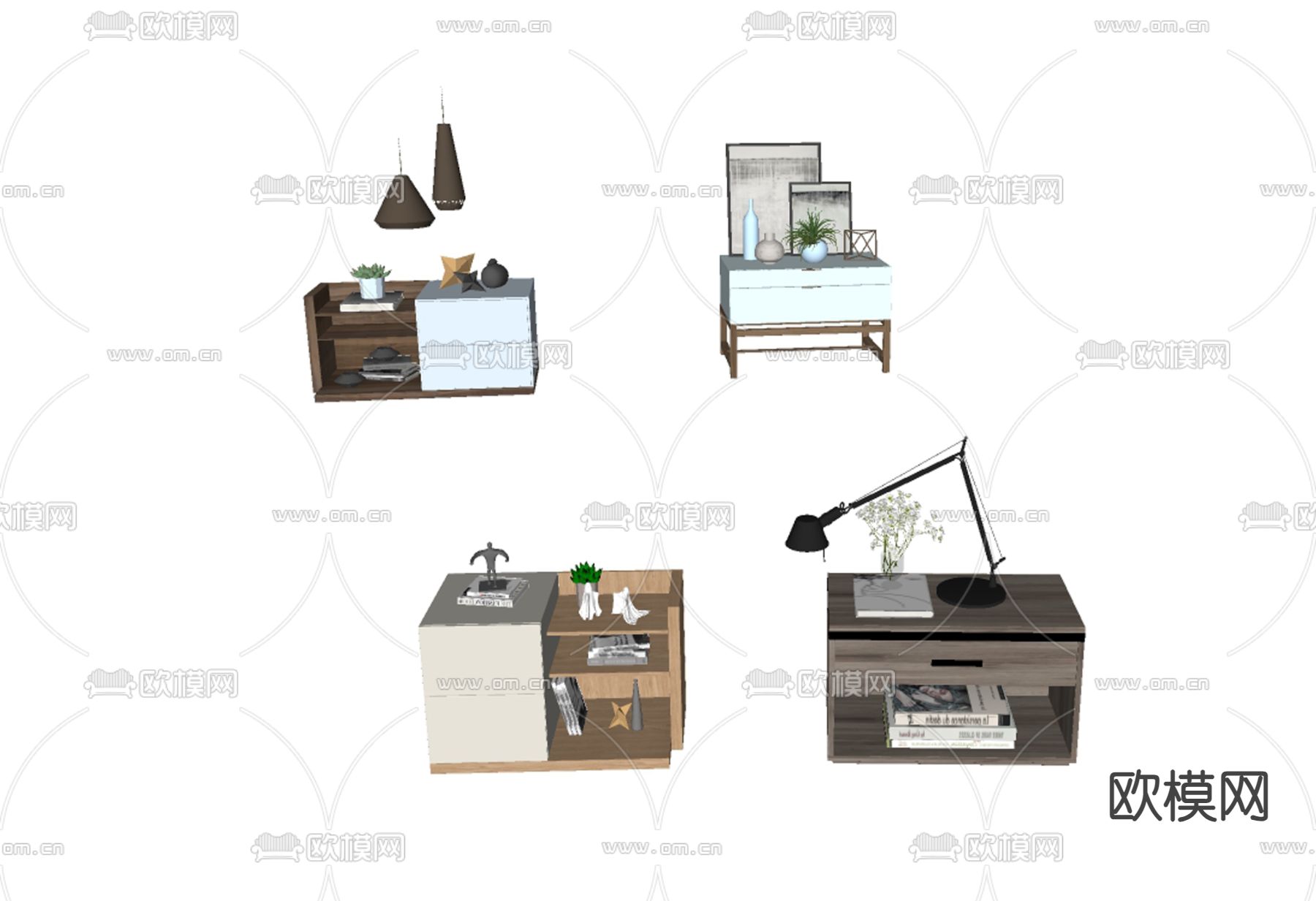 现代床头柜su模型下载（渲染图1）