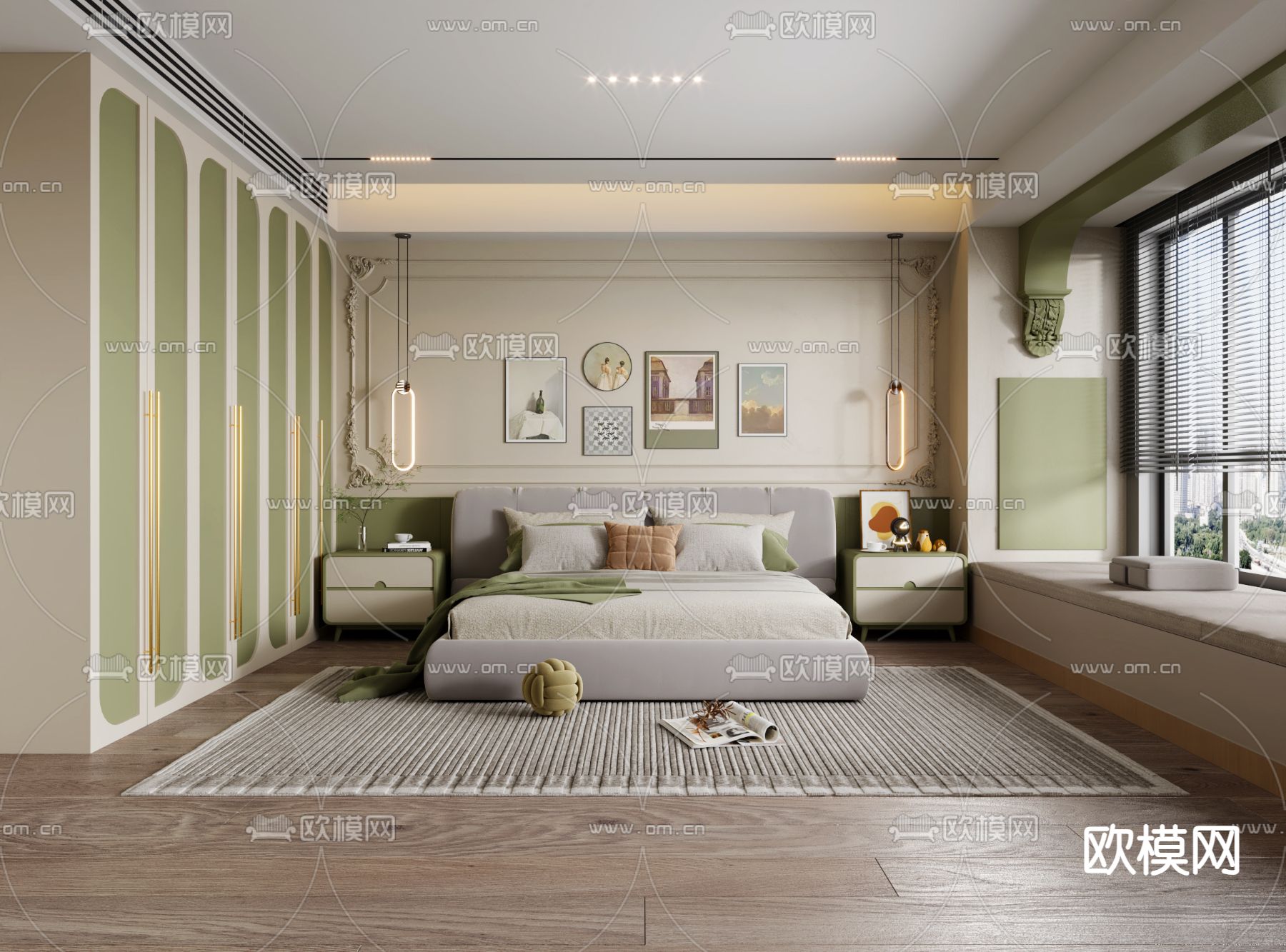 法式卧室 主人房3d模型下载（渲染图1）