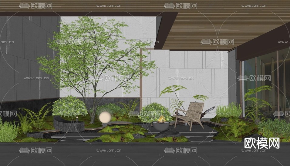 现代庭院景观 下沉庭院su模型下载_ID15074340_sketchup模型下载-欧模网