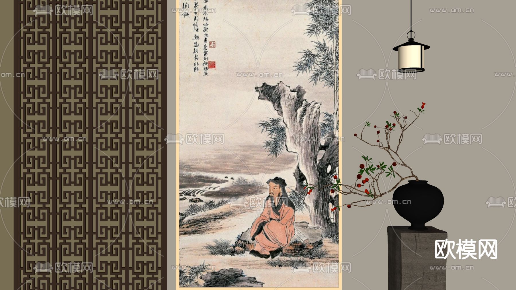 新中式装饰画su模型下载_ID15073900_sketchup模型下载-欧模网