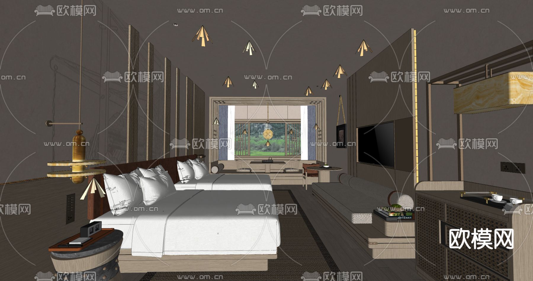 现代酒店客房su模型下载（渲染图1）