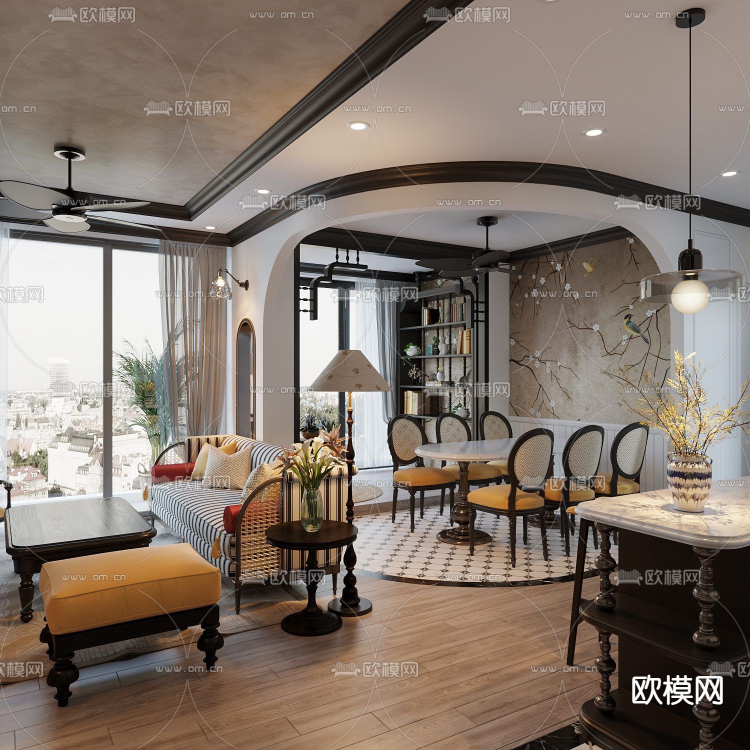 东南亚客厅 餐厅3d模型下载（渲染图4）