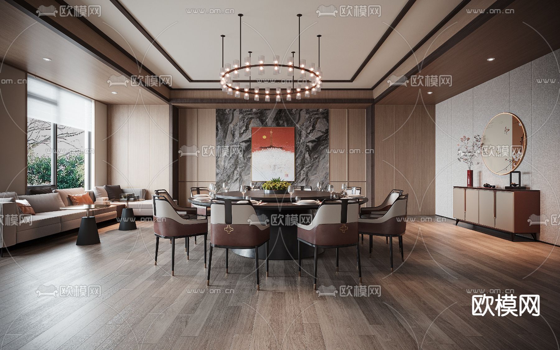 新中式餐厅包厢su模型下载（渲染图2）