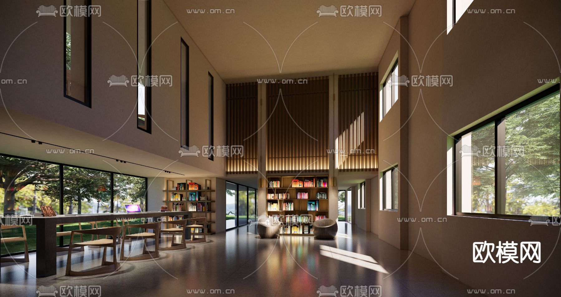 现代书店 书吧su模型下载（渲染图2）