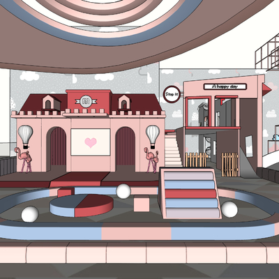  儿童室内活动区 游乐区su模型 