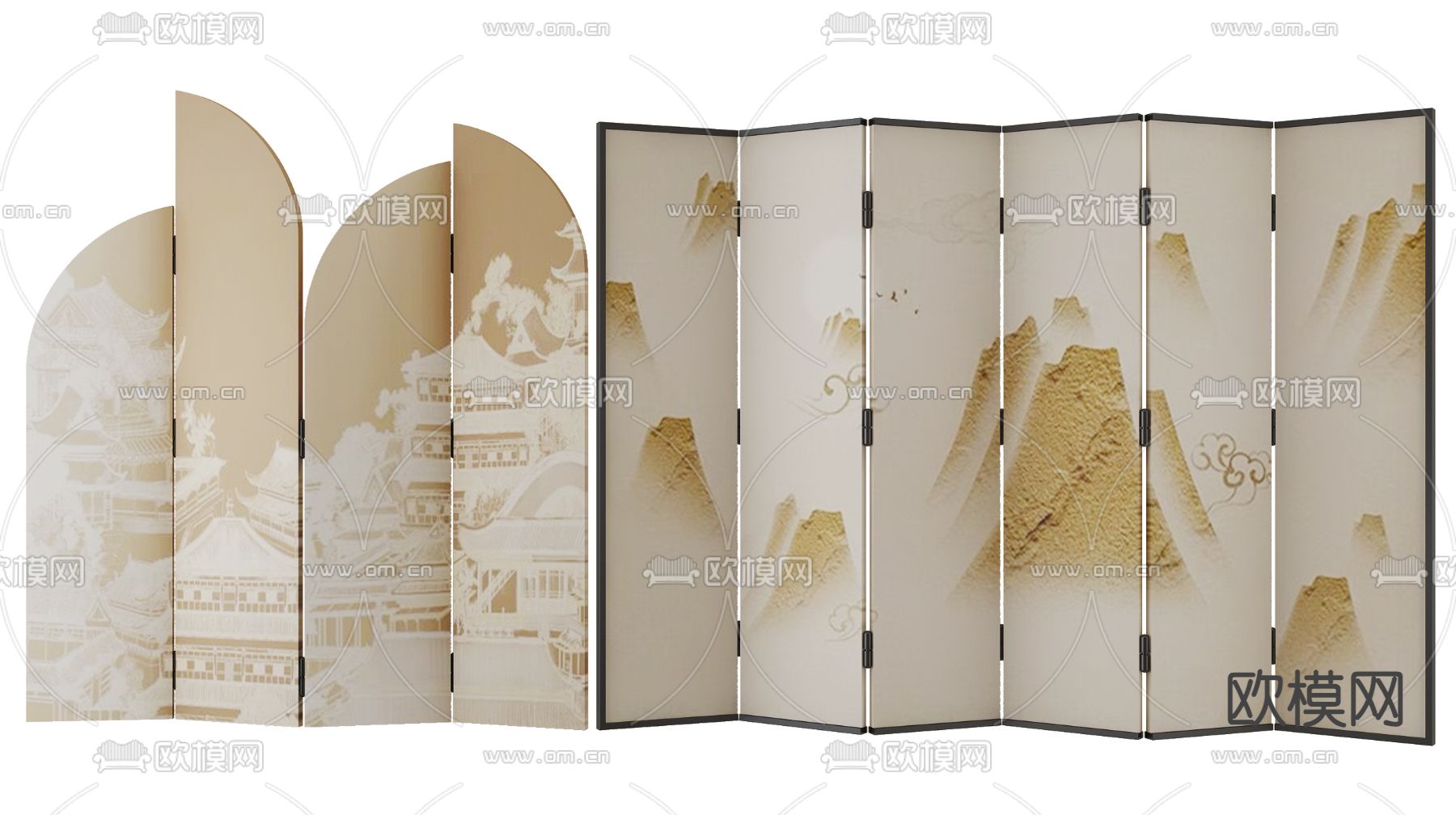 新中式屏风 壁画隔断3d模型下载