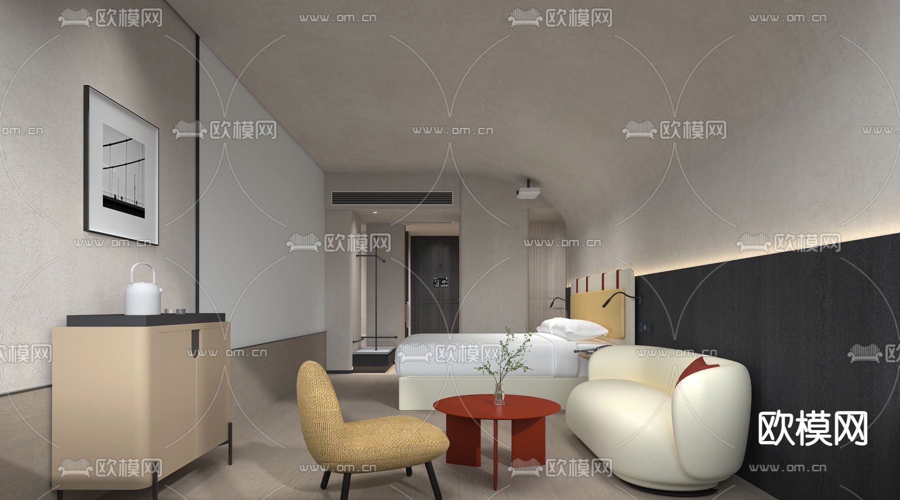 侘寂酒店客房3d模型下载