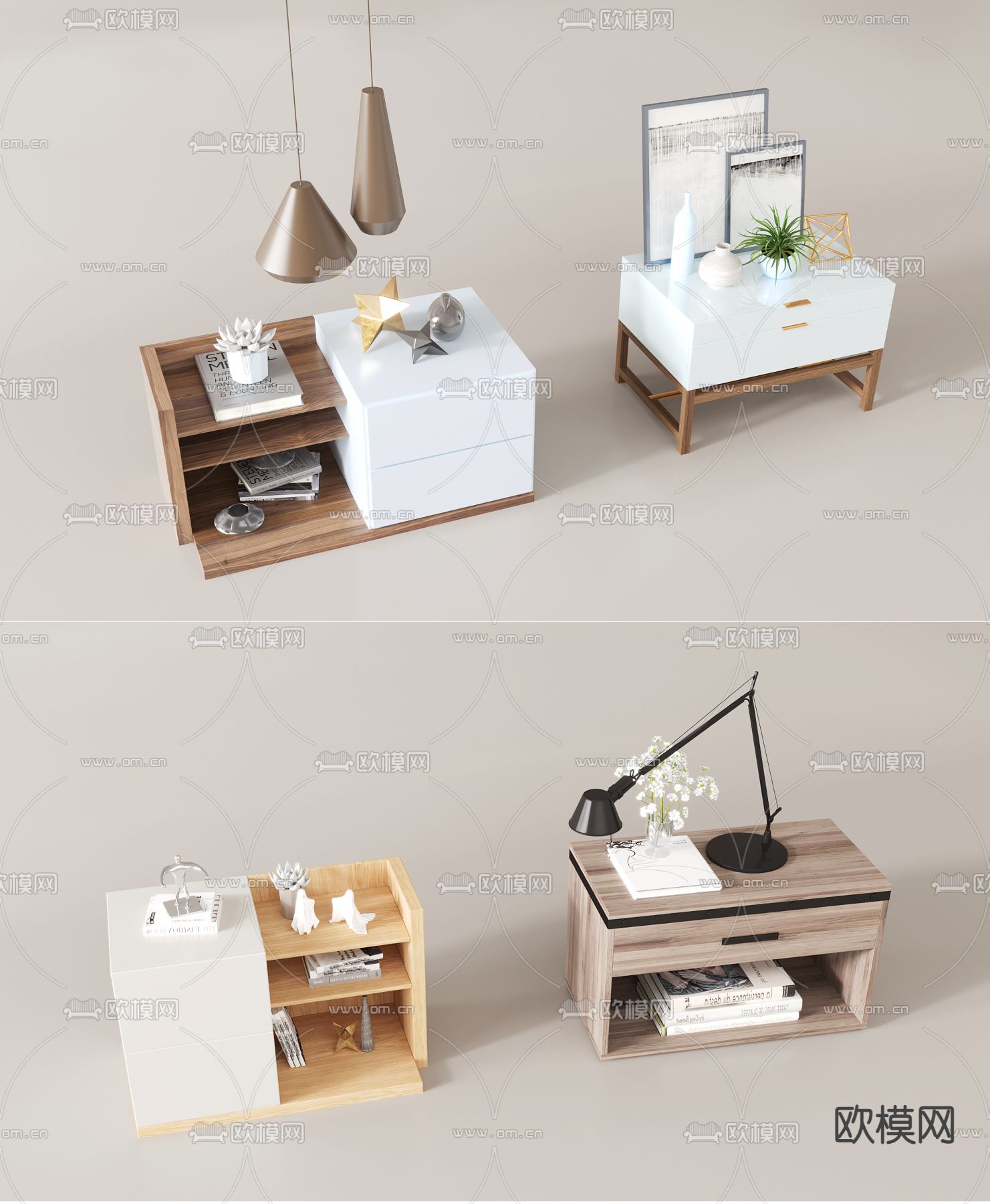 现代床头柜su模型下载（渲染图2）