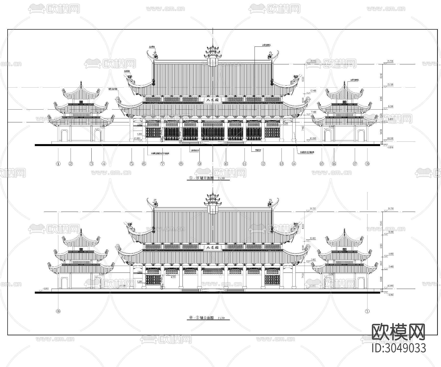 寺庙cad施工图下载（渲染图4）