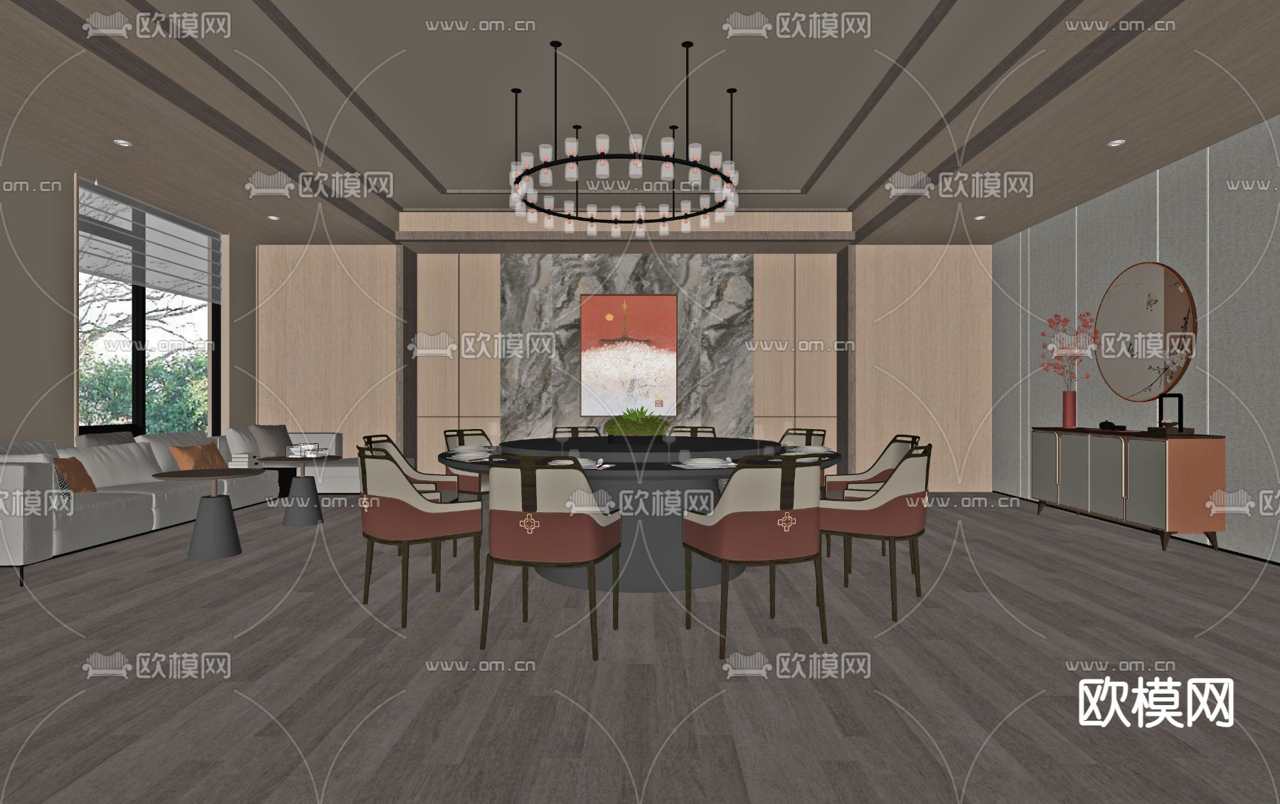 新中式餐厅包厢su模型下载（渲染图1）