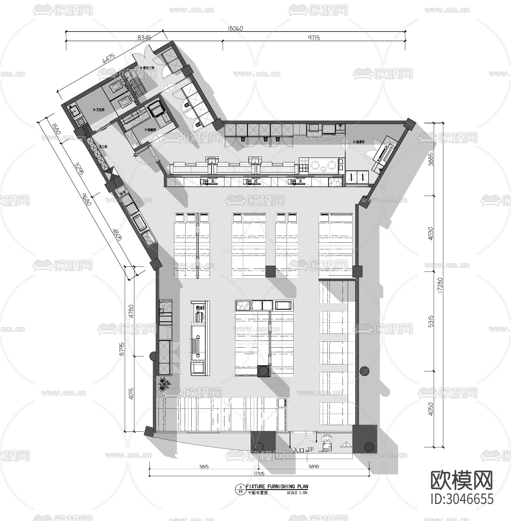 中式烧烤cad平面图下载