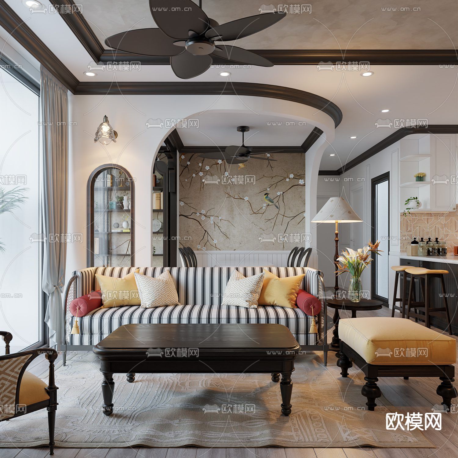 东南亚客厅 餐厅3d模型下载（渲染图1）