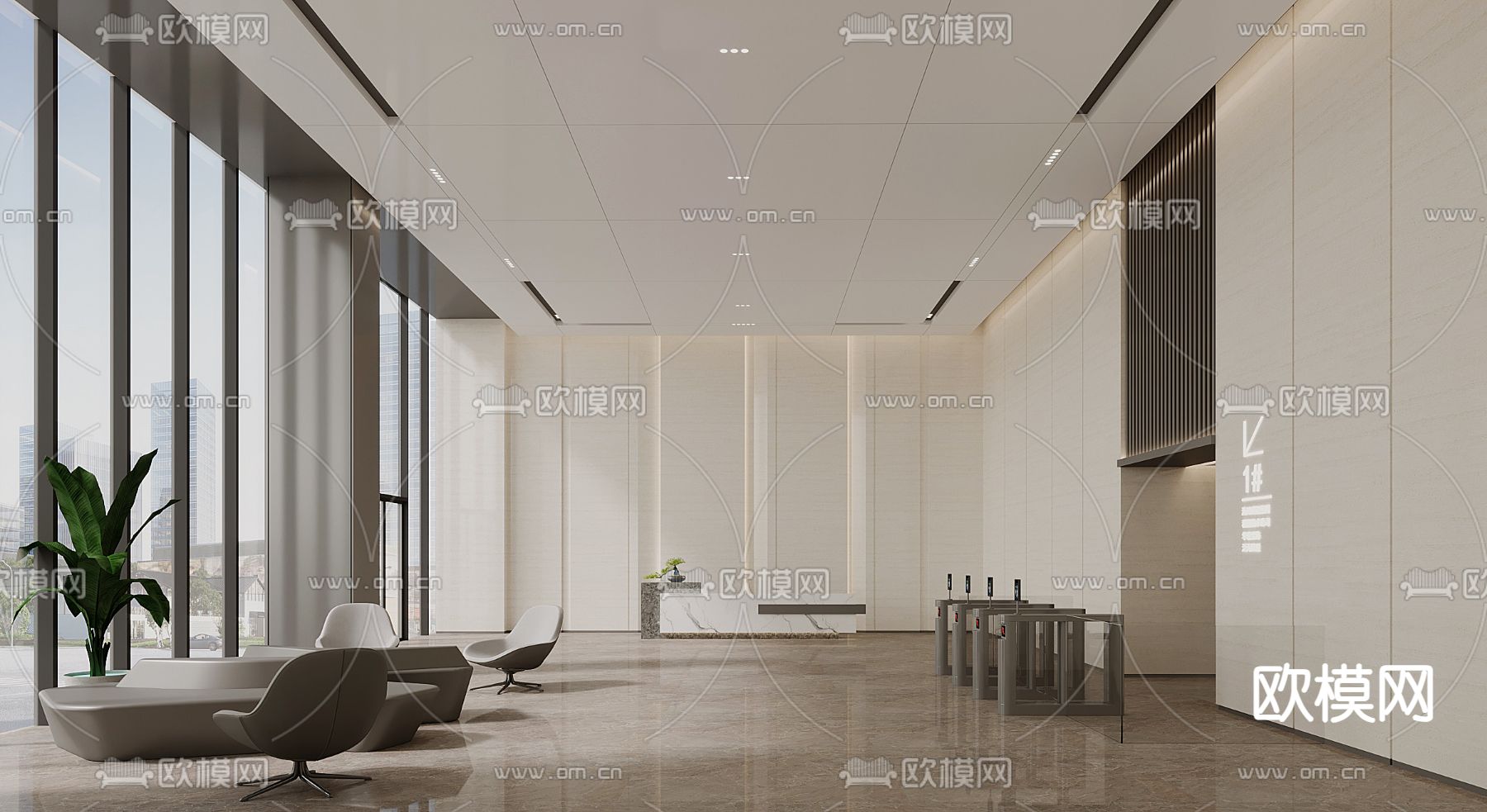 写字楼大堂 办公楼大堂3d模型下载_ID15074650_3dmax免费模型-欧模网